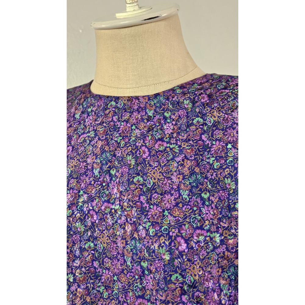 Maggy Boutique Vintage 80s Purple & Green Short Sleeve Midi Dress Size 8 - Picture 3 of 13